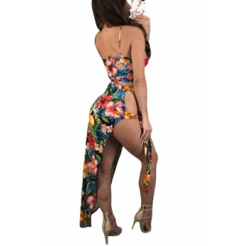 Daring Tie Side Floral Beach Skirt Set